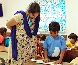 Student focused on writing